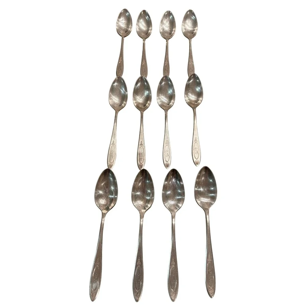 Set of (12) Community Plate (Oneida) ADAM 1917 Silverplate Teaspoons Monogrammed